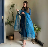 Midnight BLUE Embroidered 3PC Suit -