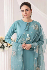 Blue spring Embroidered 3 Pc