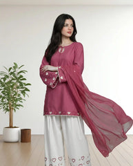 3Pc Crimson Embroidered