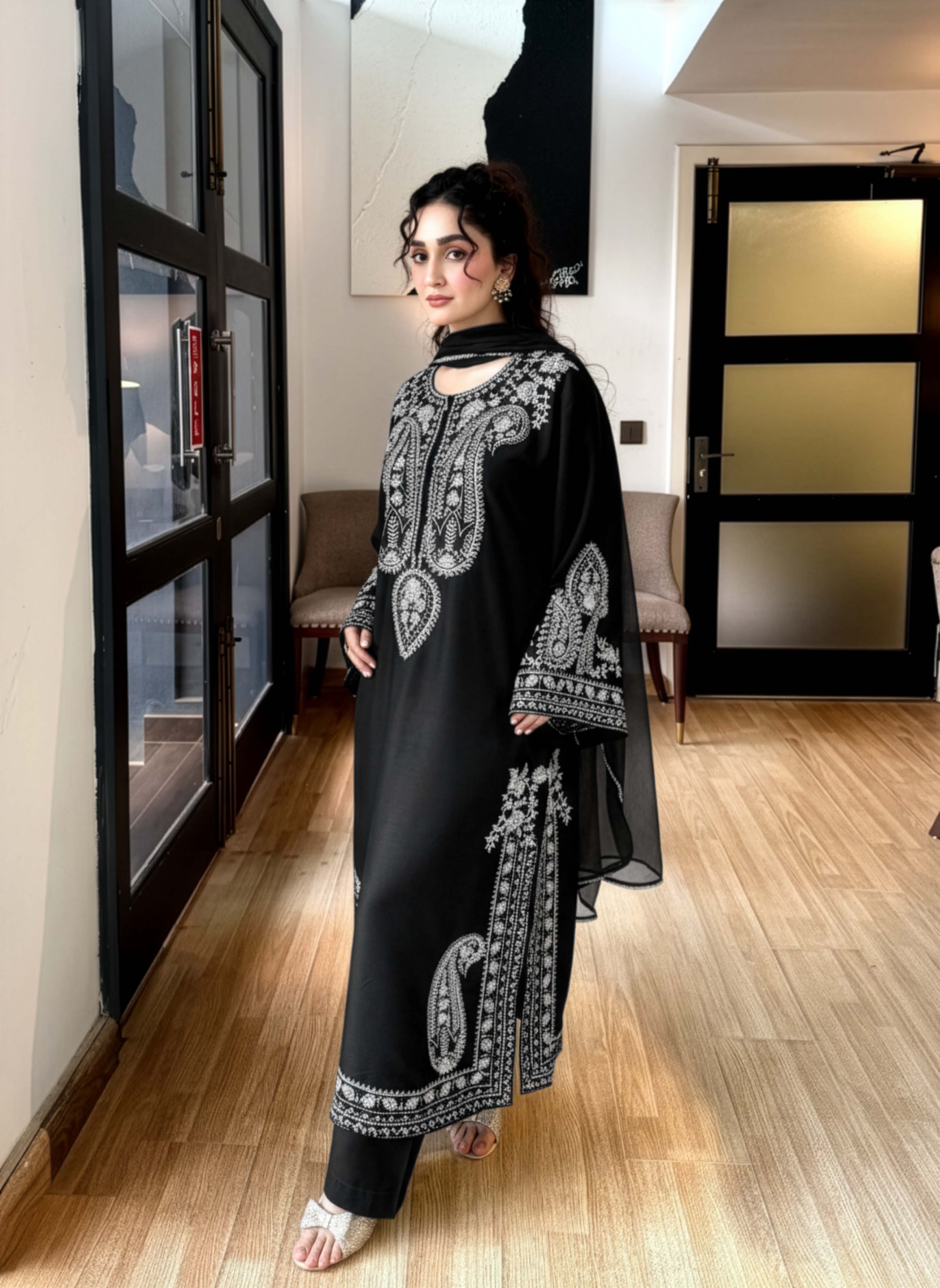 3PC Alize Black Embroidered