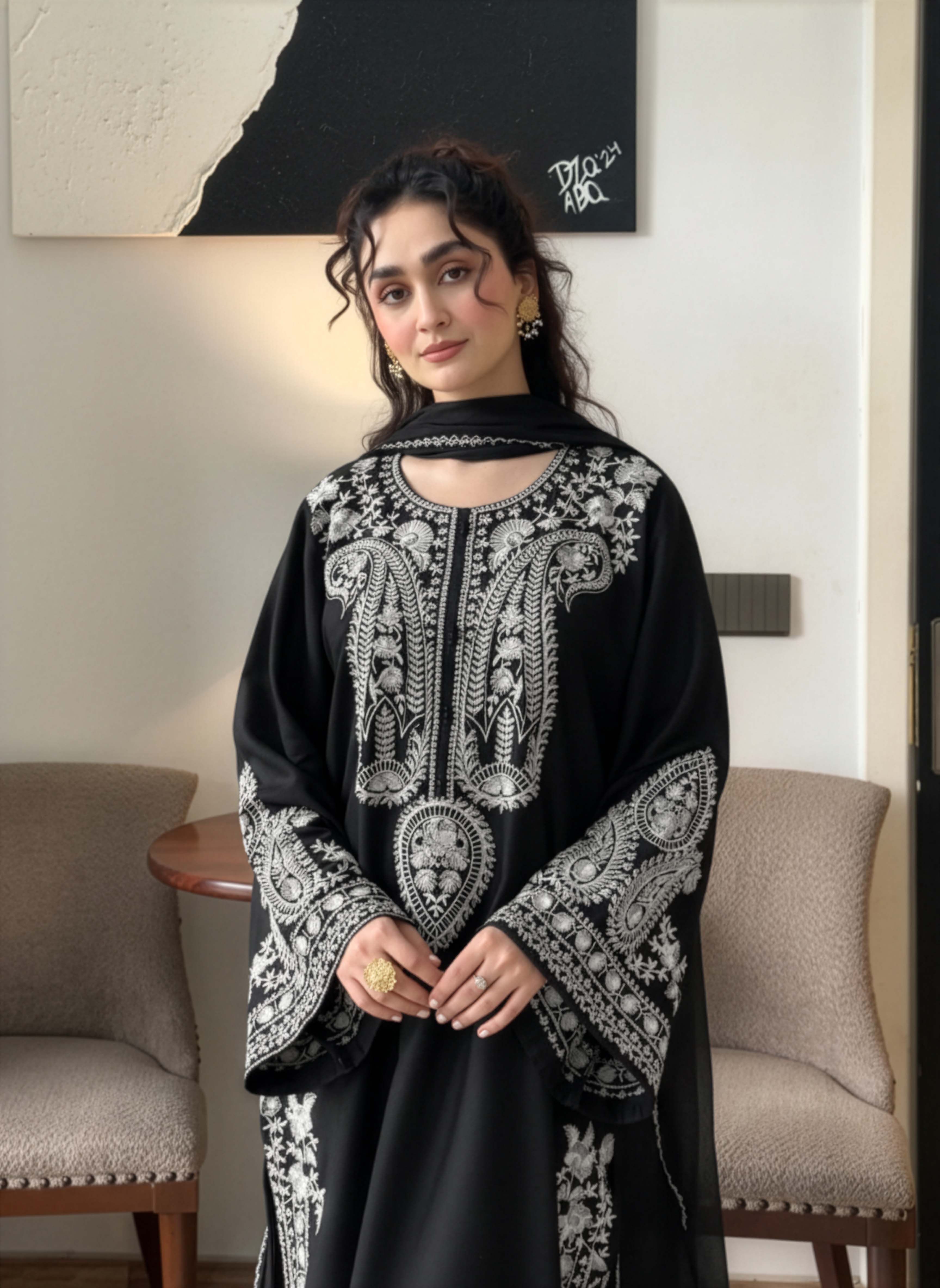 3PC Alize Black Embroidered