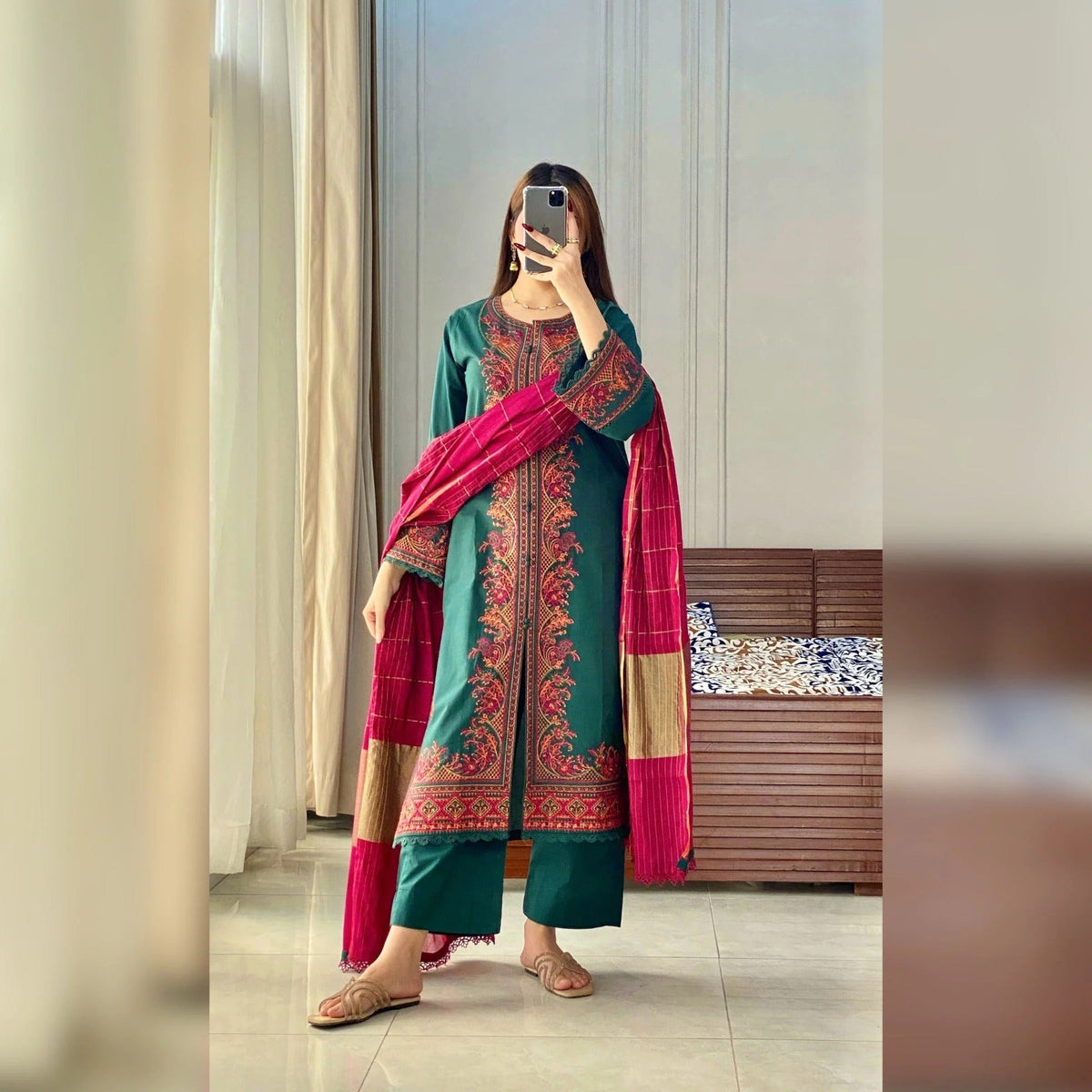 ROYAL green EMBROIDERED 3PC