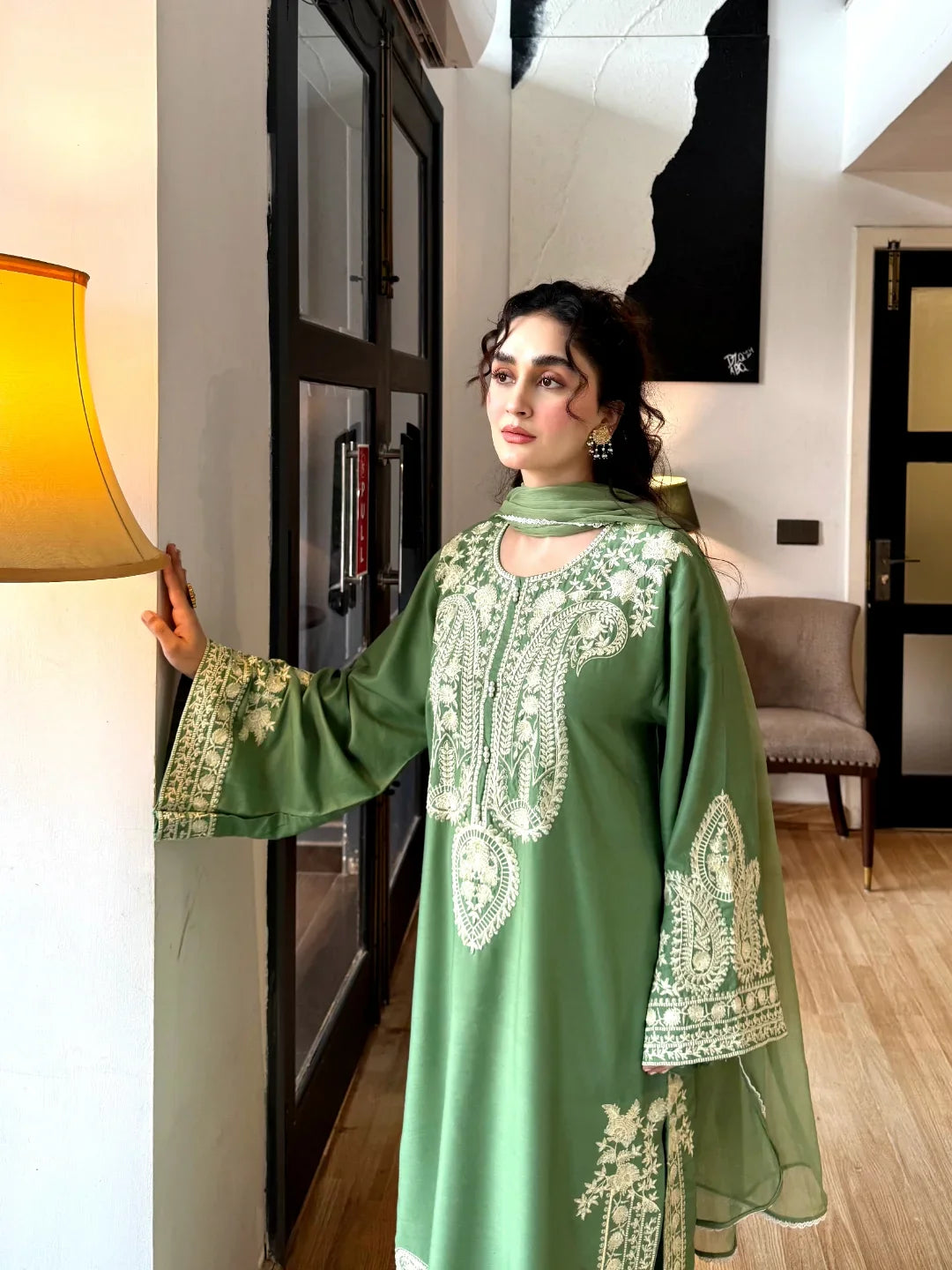 3PC Pistachio Embroidered