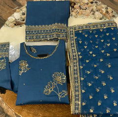 Midnight BLUE  Embroidered  3PC Suit -