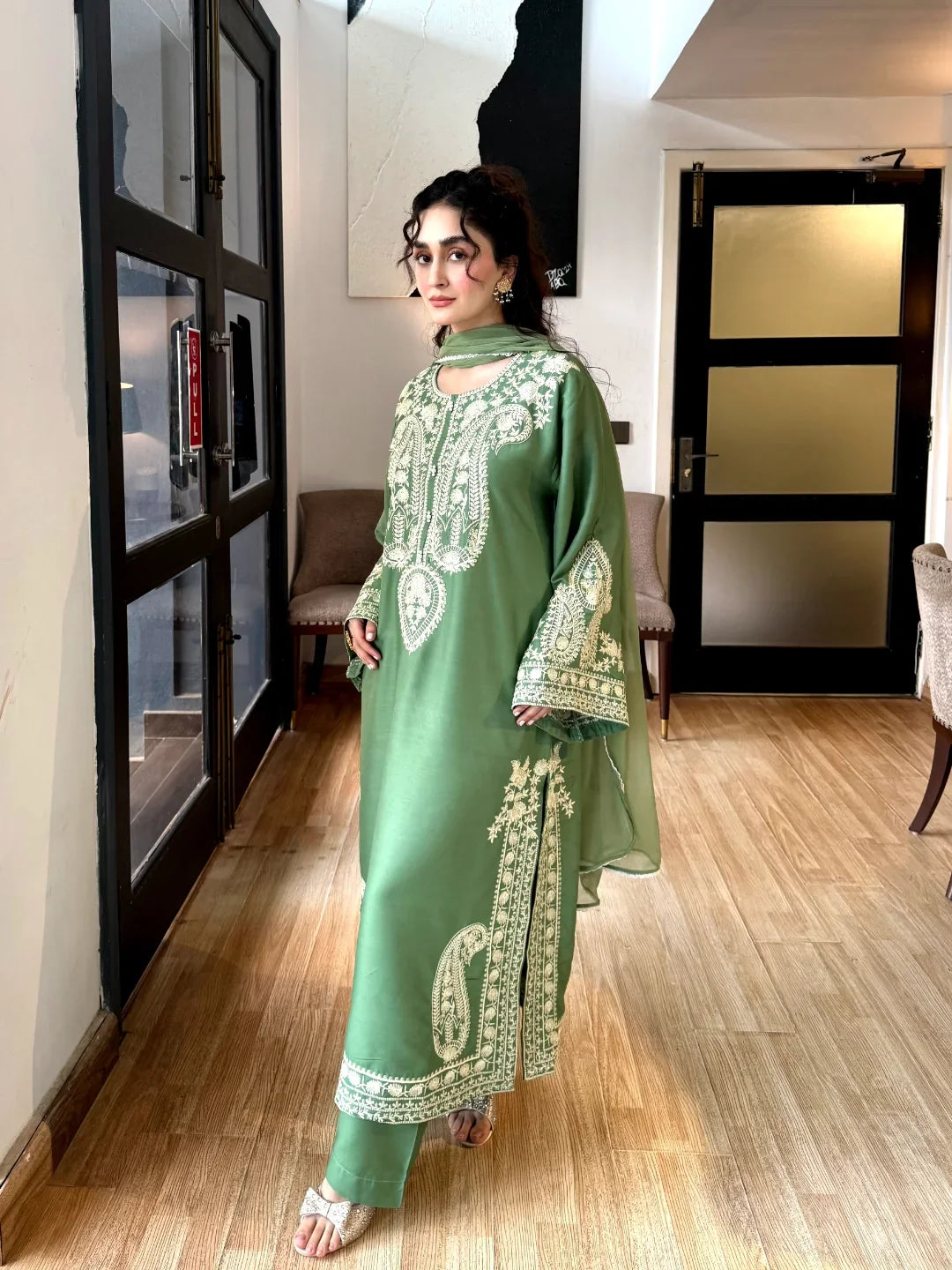 3PC Pistachio Embroidered