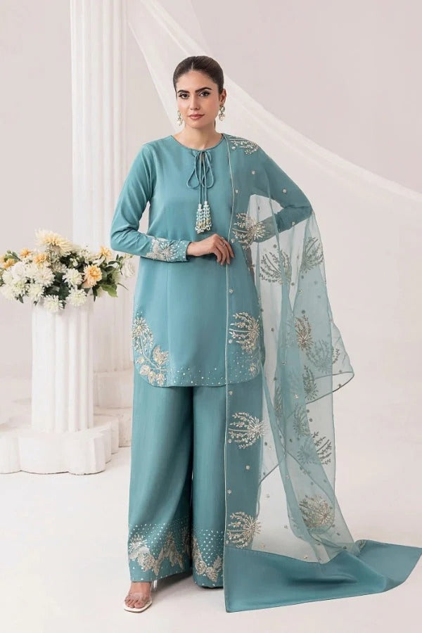 Blue spring Embroidered 3 Pc