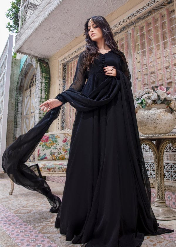 JET BLACK FROCK 2PC  STITCHED