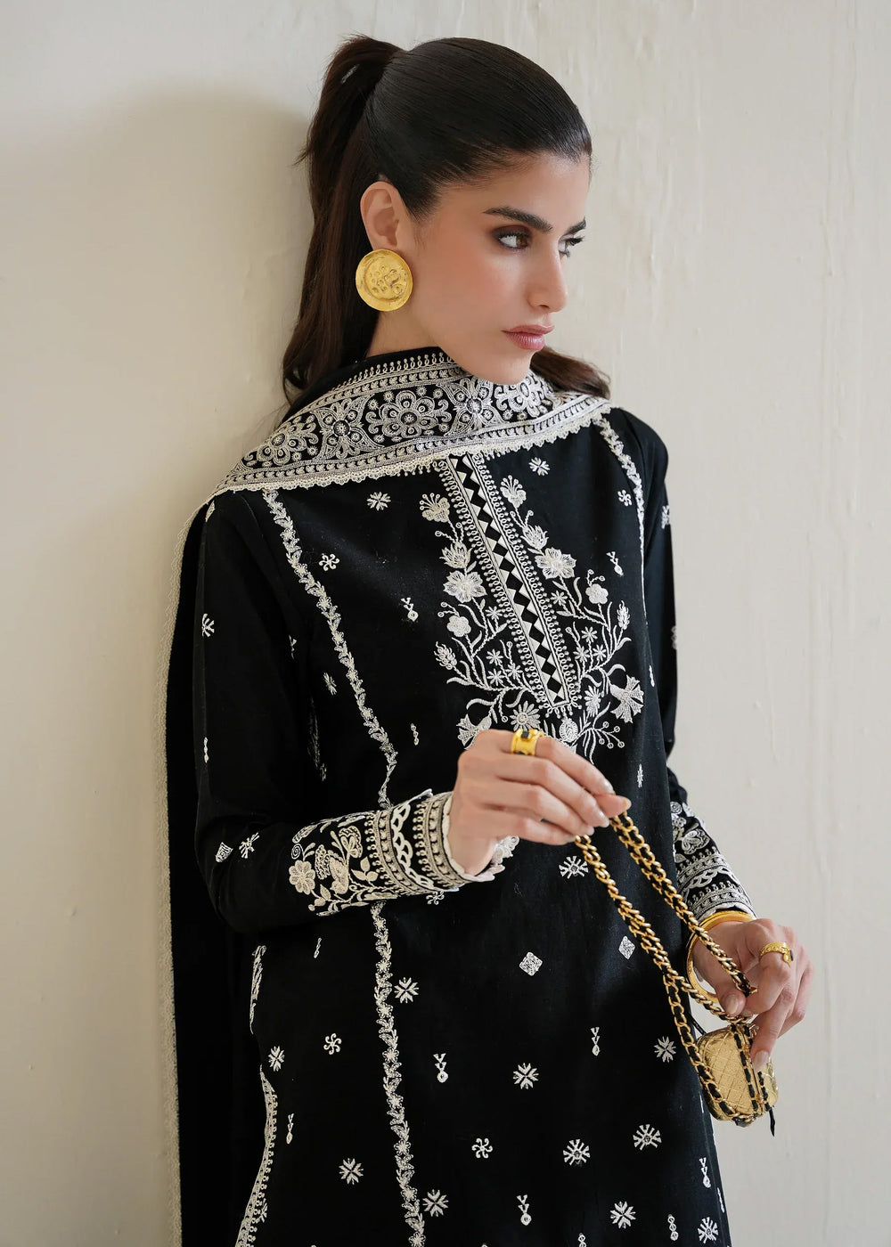 3PC Black Dilbar Embroidered