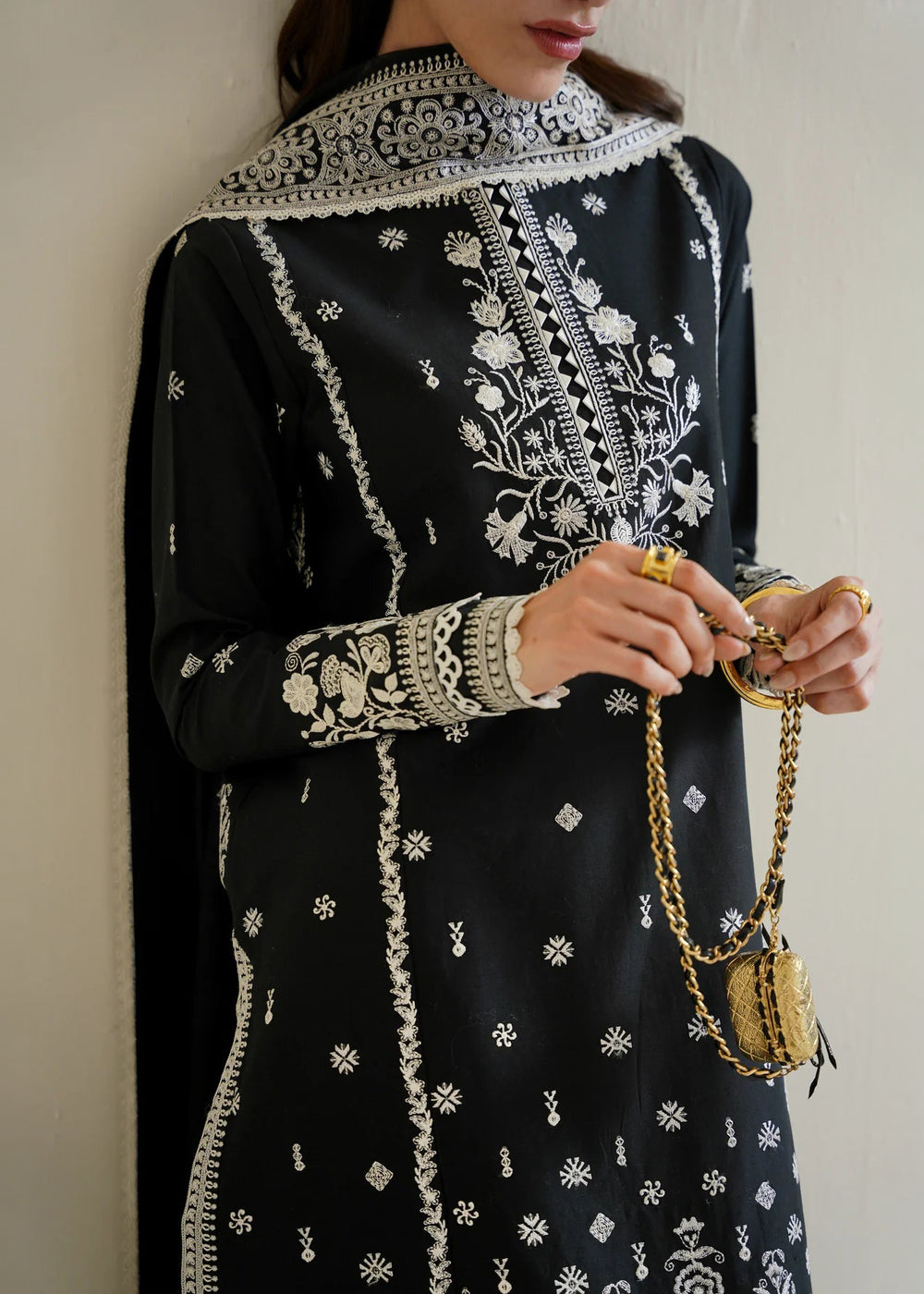 3PC Black Dilbar Embroidered