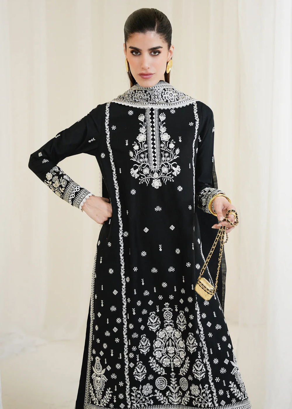 3PC Black Dilbar Embroidered