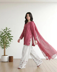3Pc Crimson Embroidered