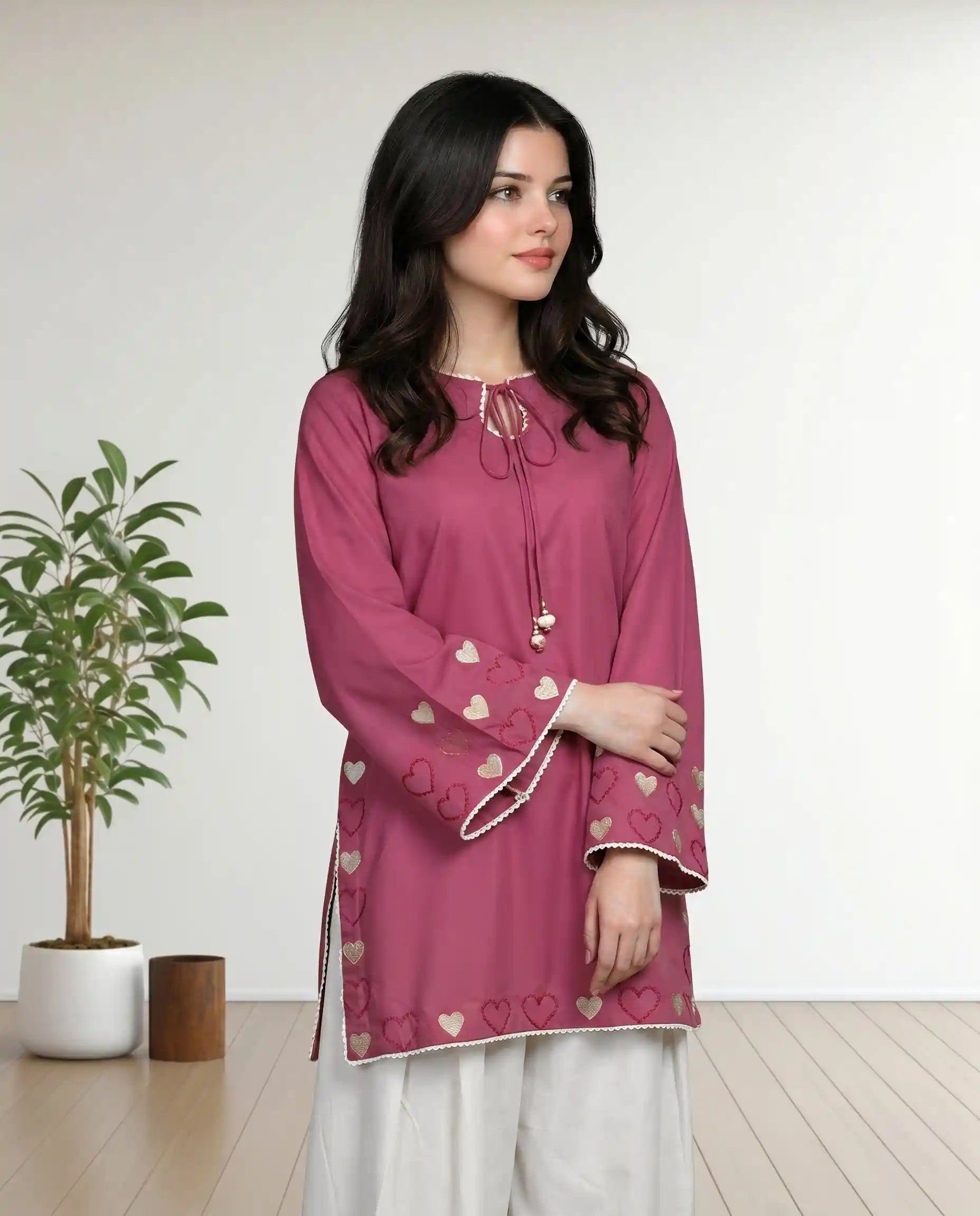 3Pc Crimson Embroidered
